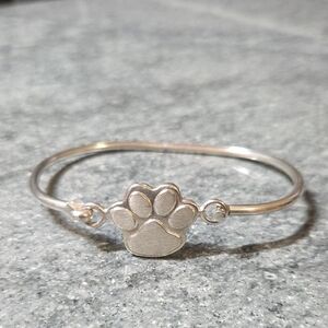 Silver Paw Print Bangle Bracelet for Women - Paw Charm Accent